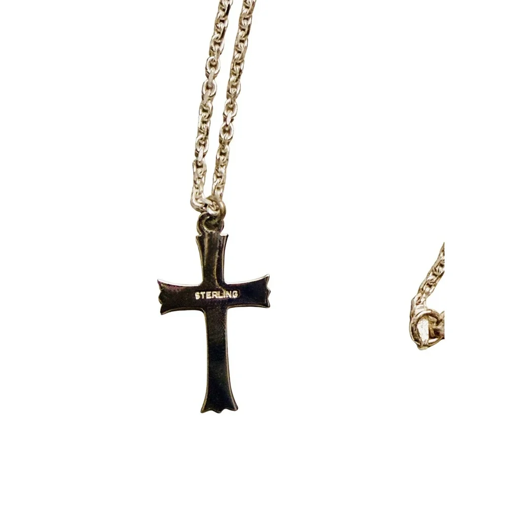 Sterling Silver Cross Pendant Necklace 925 Cable Chain Religious Jewelry